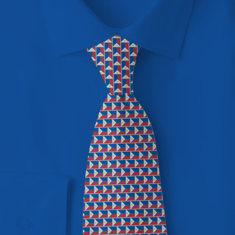 Philippine flag brick pattern necktie on folded blue shirt