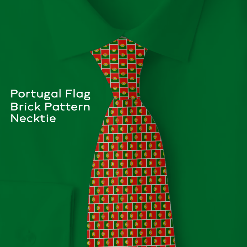 Portugal flag brick pattern necktie  on folded green shirt