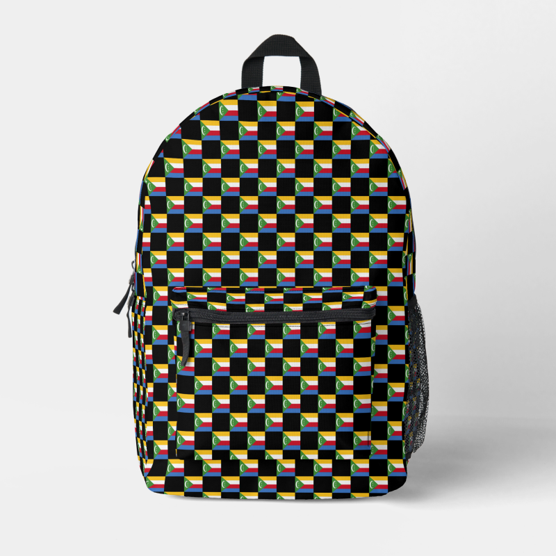 Comoros flag backpack with checkered detailing, blending national pride with everyday function.