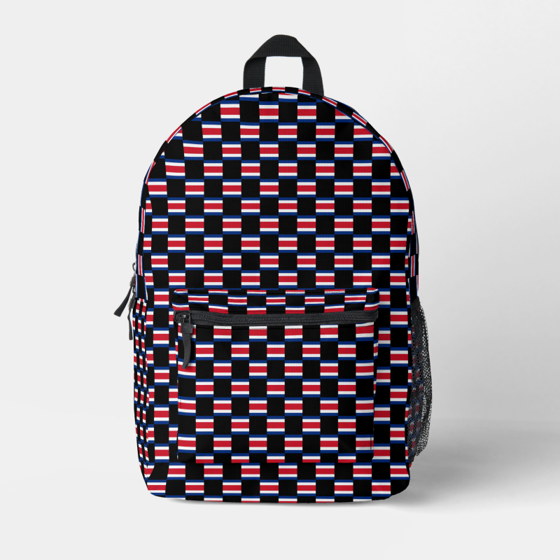 Costa Rica flag backpack with checkered detailing, blending national pride with everyday function.