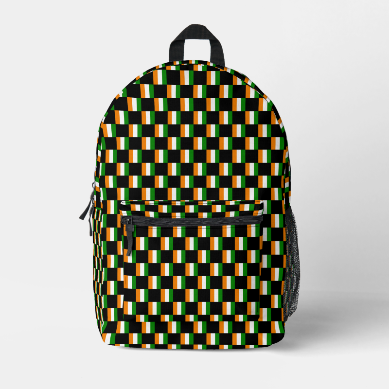 Cote d'Ivoire flag backpack with checkered detailing, blending national pride with everyday function.