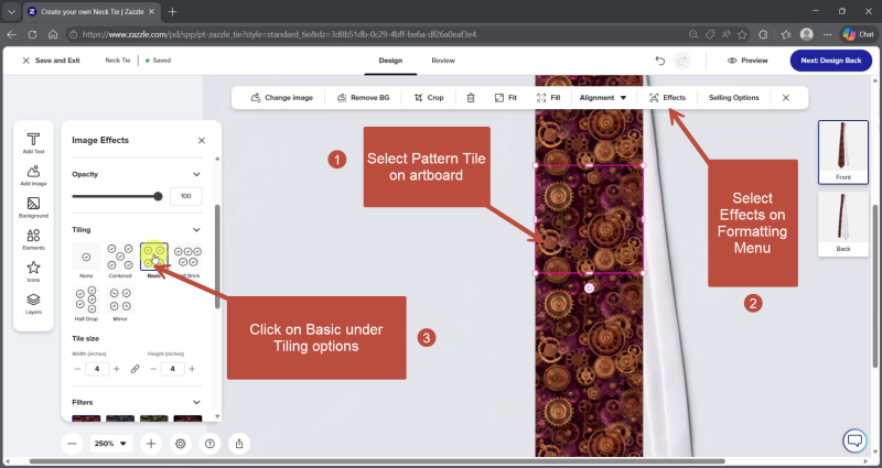 Zazzle Designer screenshot illustrating how to create a seamless pattern