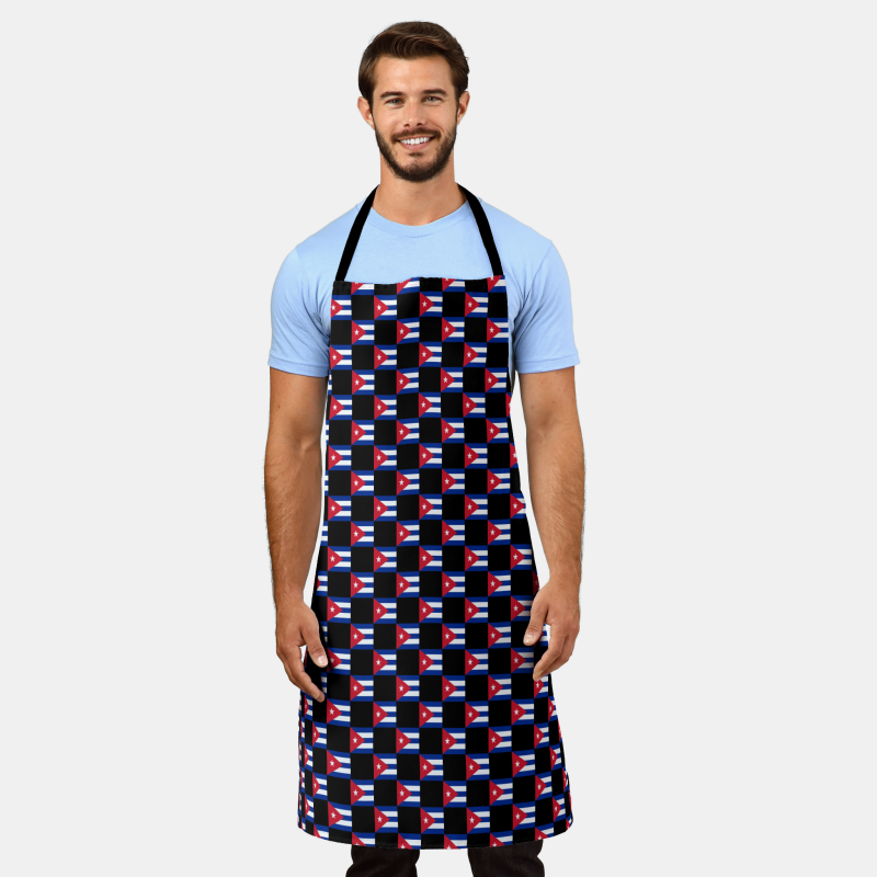 Cuba flag apron with checkered flag motif, ideal for grilling or kitchen use.