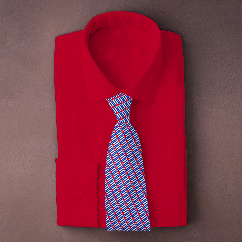 Cuba flag necktie on red folded shirt