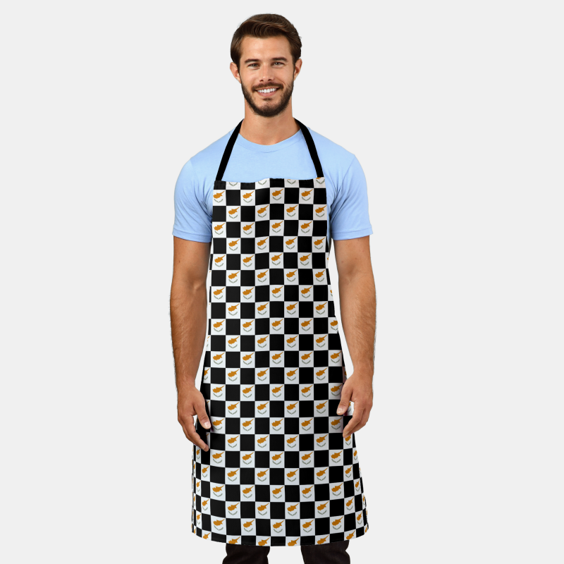 Stylish apron decorated with a checkered Cyprus flag pattern, designed for home chefs and BBQ fans.