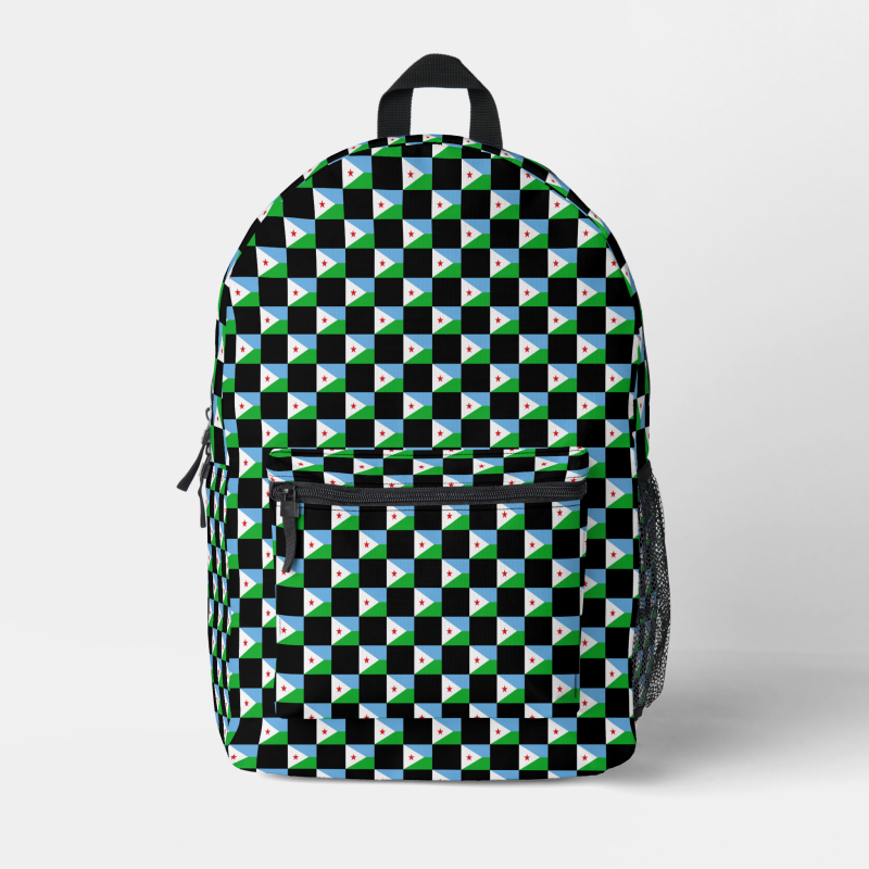 Djibouti flag backpack with checkered detailing, blending national pride with everyday function.