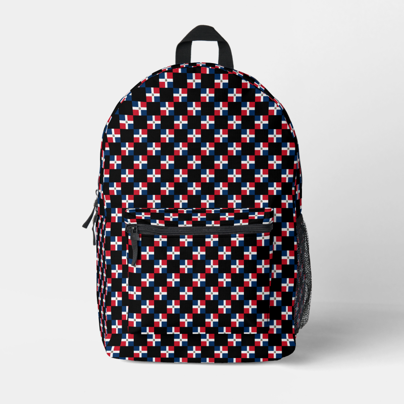 Dominican Republic flag backpack with checkered detailing, blending national pride with everyday function.