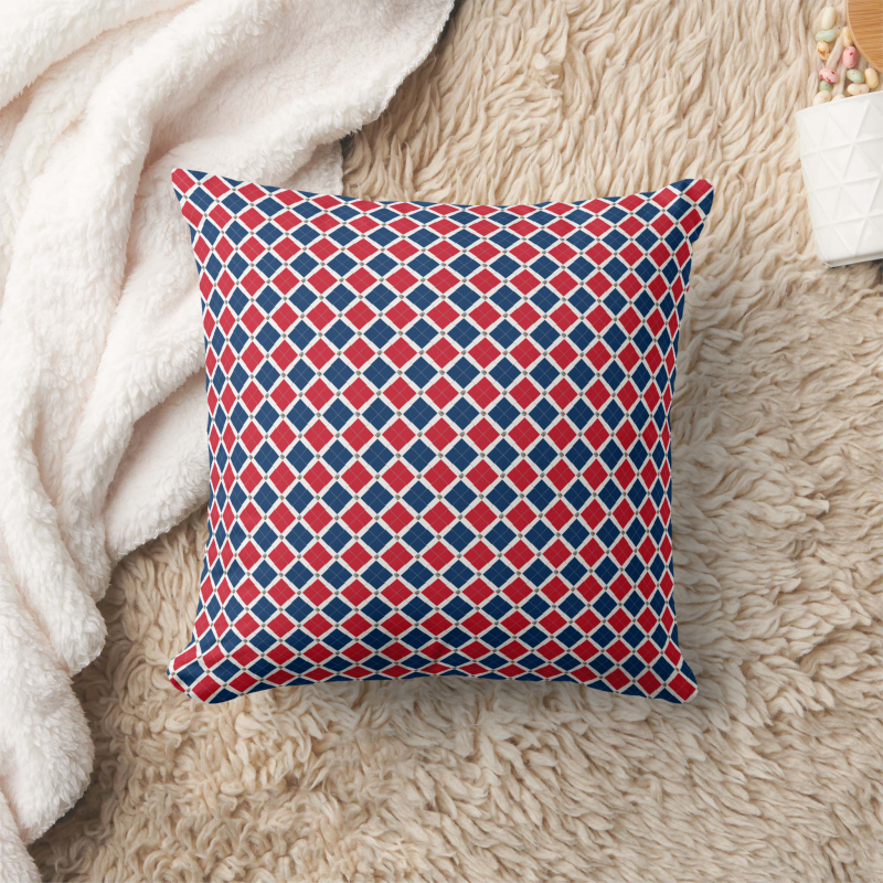 Dominican Republic flag-inspired pillow in square shape, designed with a creative patchwork motif.