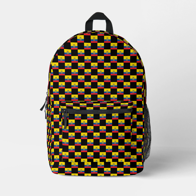 Ecuador flag backpack with checkered detailing, blending national pride with everyday function.