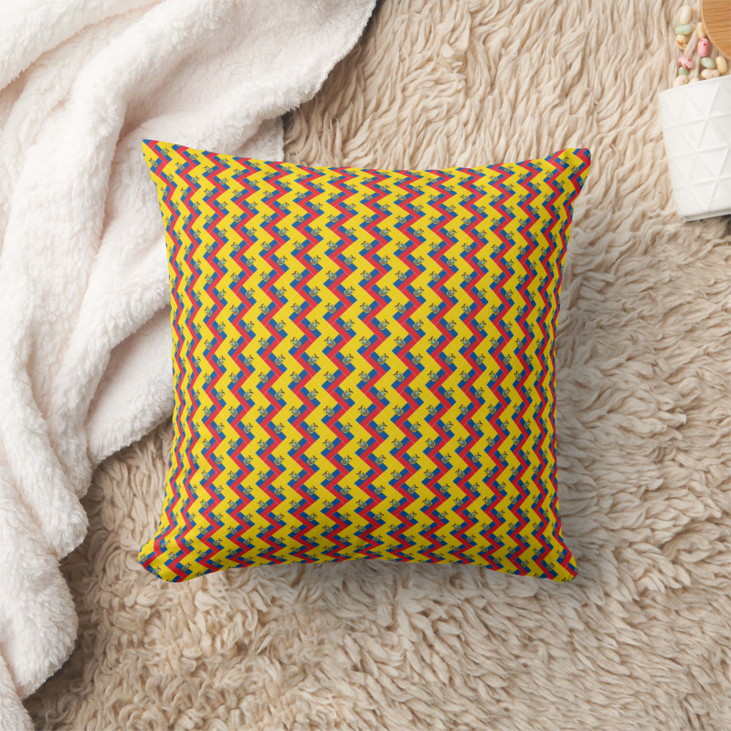 Ecuador flag square pillow featuring modern patchwork flag design.