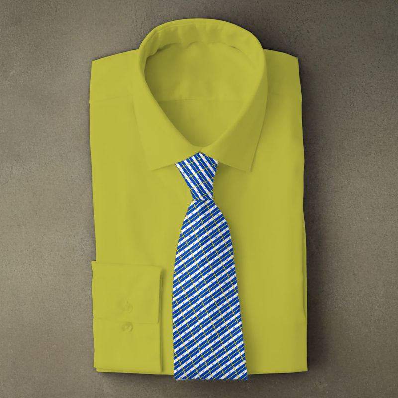 El Salvador flag necktie on yellow folded shirt