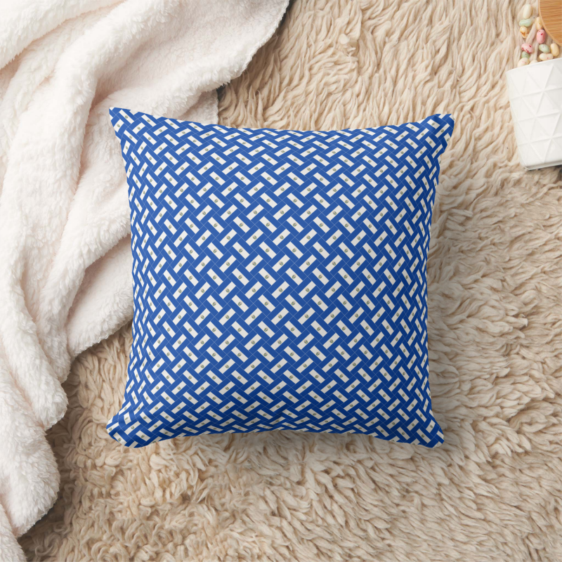 Square pillow printed with a stylized El Salvador flag in a bold, modern design.