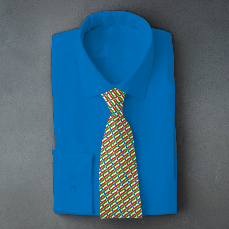 Equatorial Guinea flag necktie on blue folded shirt