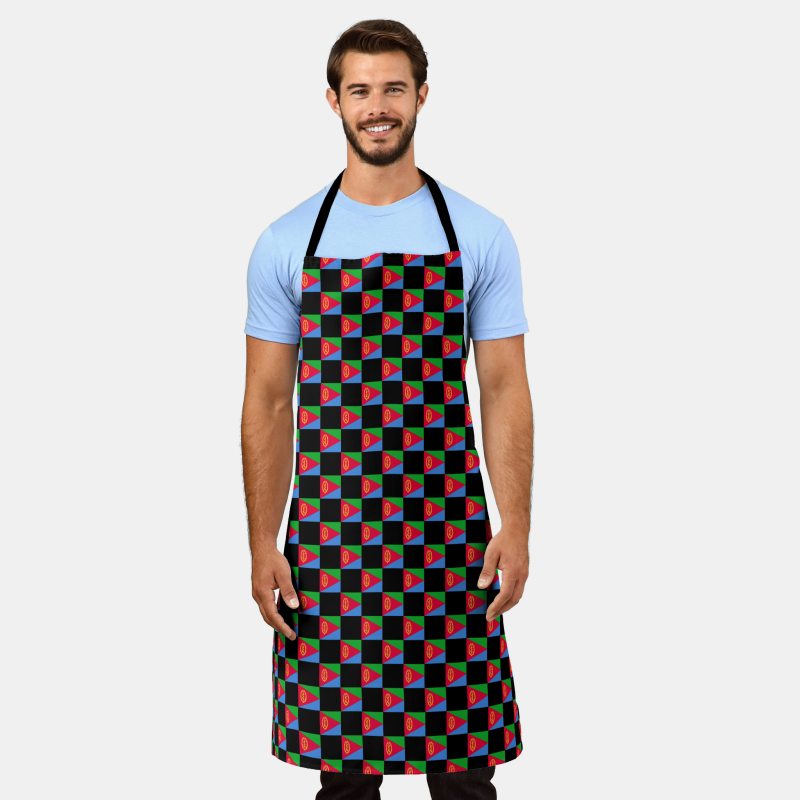 Stylish apron decorated with a checkered Eritrea flag pattern, designed for home chefs and BBQ fans.