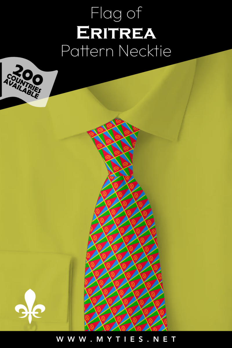 Pinterest Pin image: Flag of Eritrea patterned necktie, illustration of Eritrea  flag necktie on folded yellow shirt