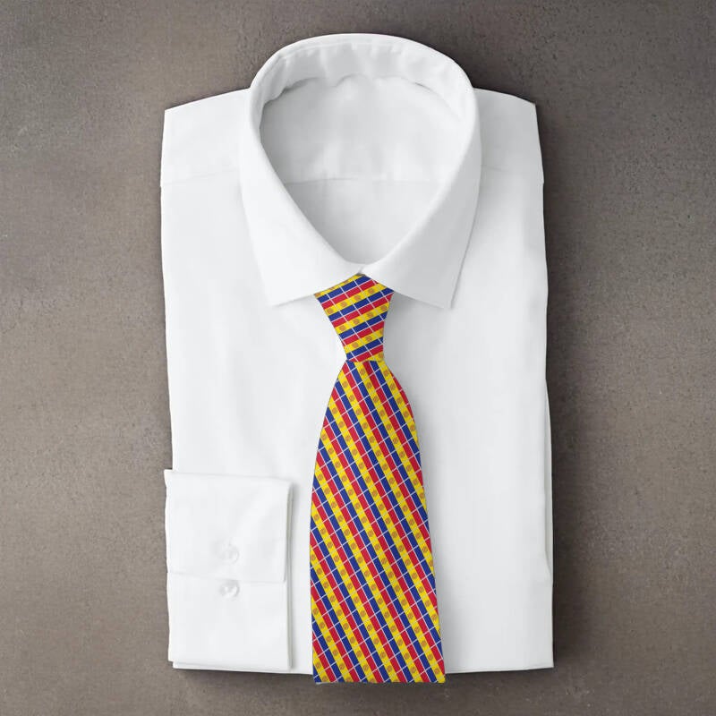 Andorra flag necktie on folded white shirt