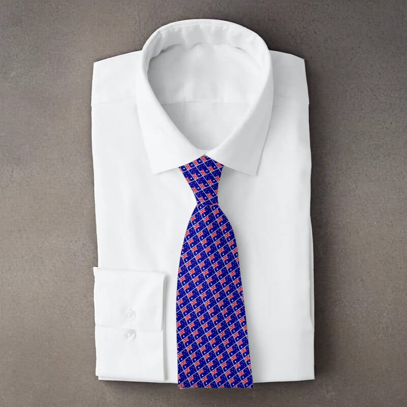 Australia flag necktie on folded white shirt
