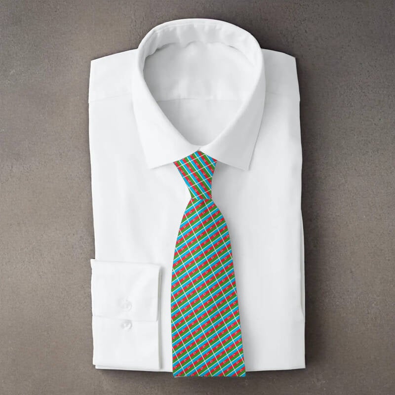 Azerbaijan flag necktie on folded white shirt