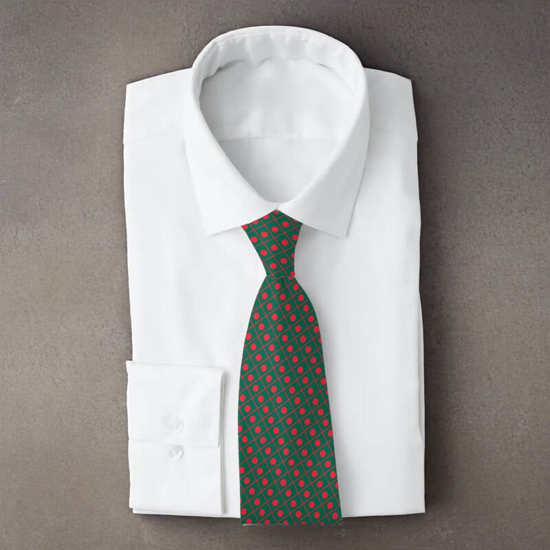 Bangladesh flag necktie on folded white shirt