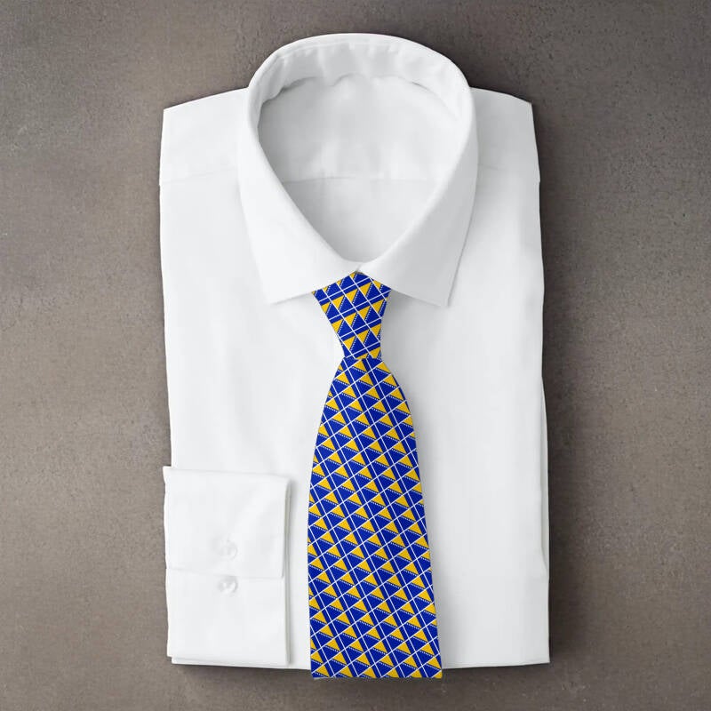 Bosnia and Herzegovina flag necktie on folded white shirt