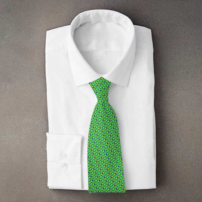 Brazil flag necktie on folded white shirt