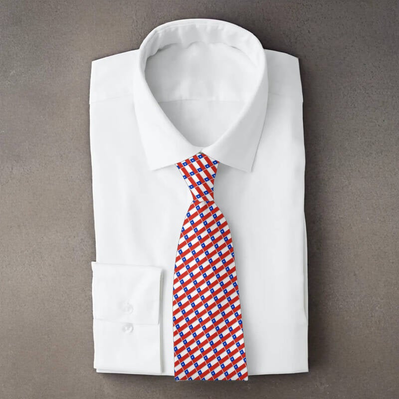 Chile flag necktie on folded white shirt