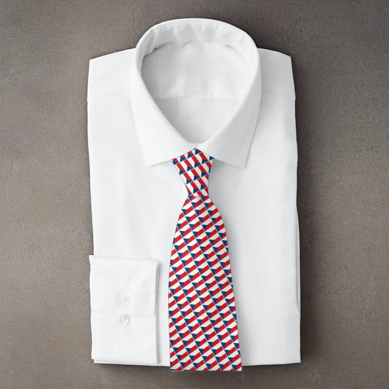 Czechia flag necktie on folded white shirt