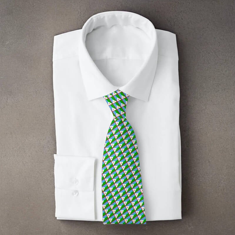 Djibouti flag necktie on folded white shirt