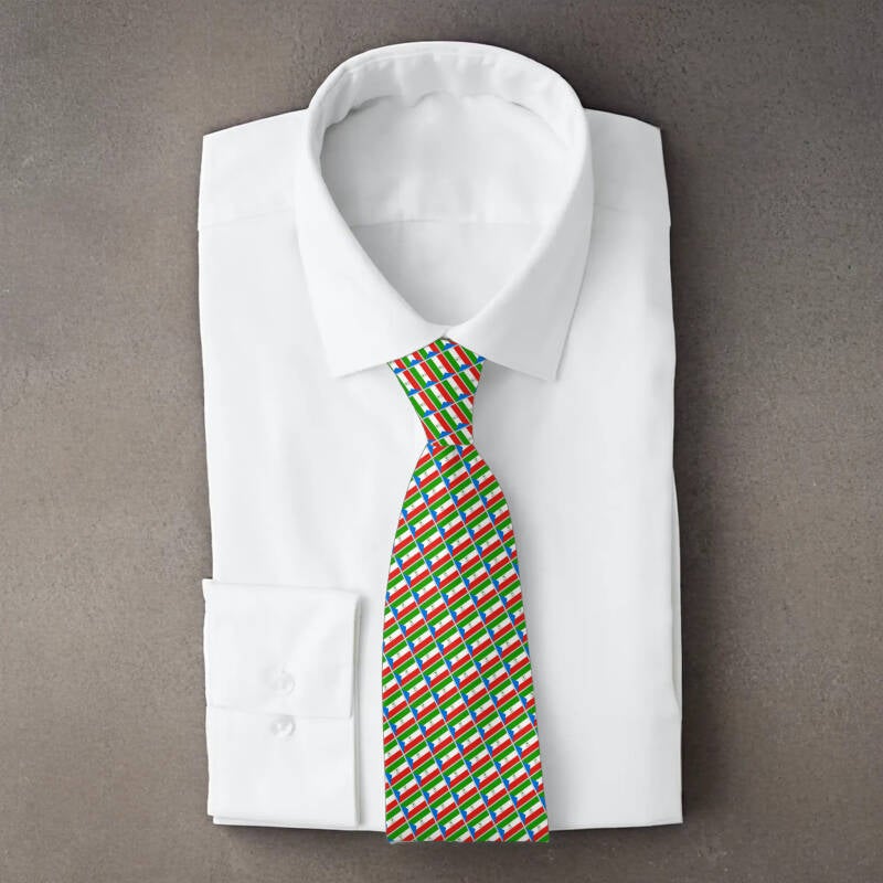 Equatorial Guinea flag necktie on folded white shirt