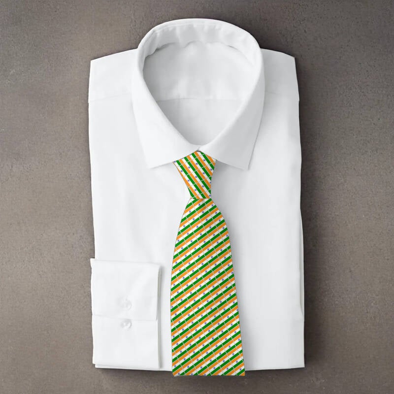 India flag necktie on folded white shirt