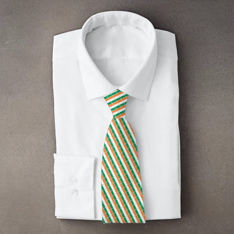 Ireland flag necktie on folded white shirt