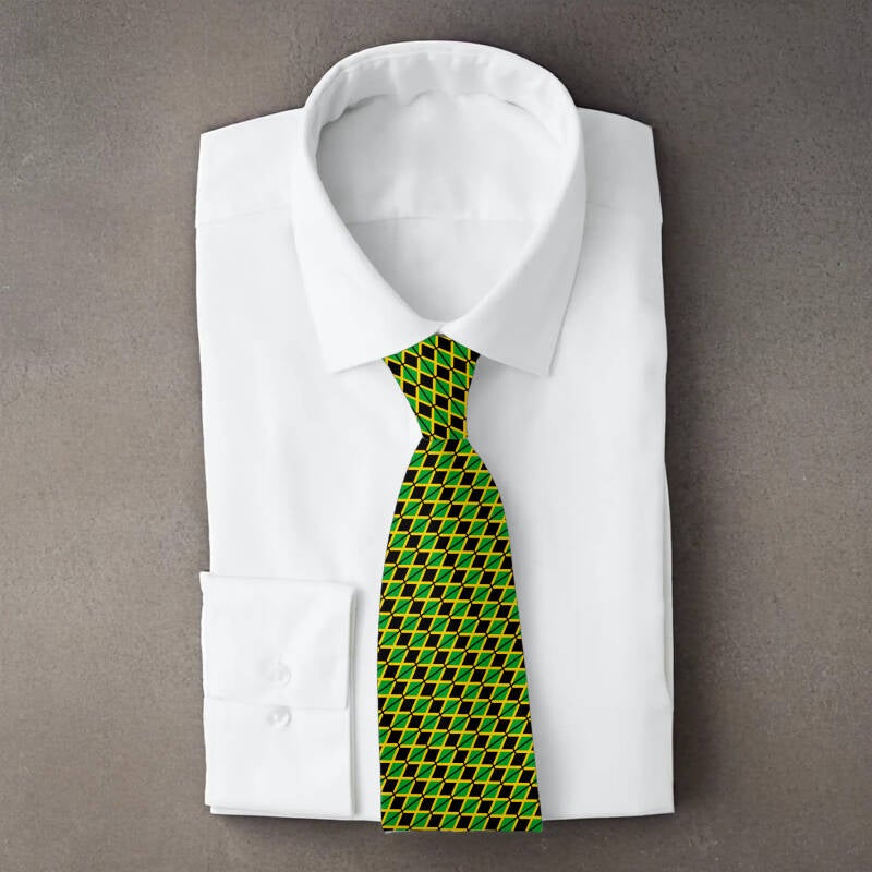 Jamaica flag necktie on folded white shirt
