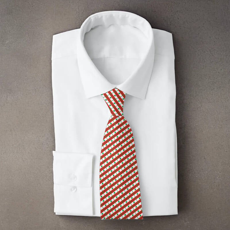 Lebanon flag necktie on folded white shirt