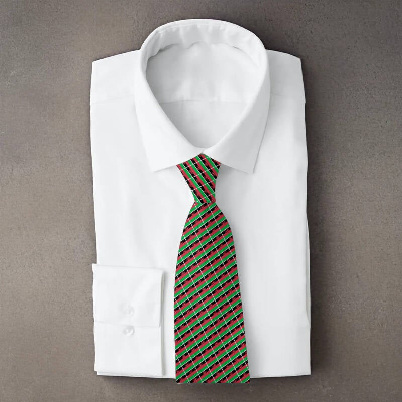 Malawi flag necktie on folded white shirt