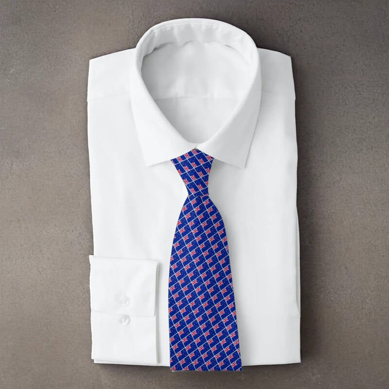 New Zealand flag necktie on folded white shirt
