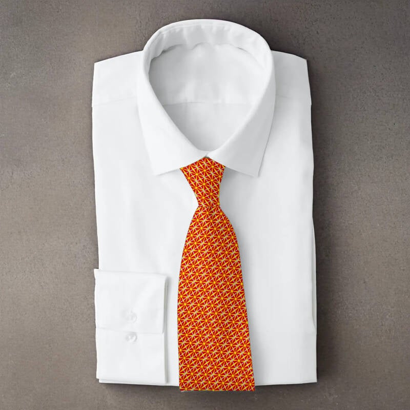 North Macedonia flag necktie on folded white shirt