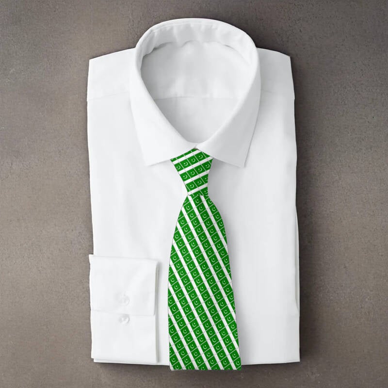 Pakistan flag necktie on folded white shirt