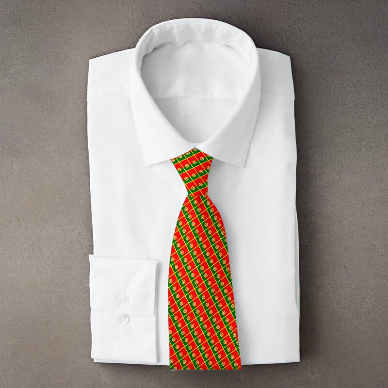 Portugal flag necktie on folded white shirt