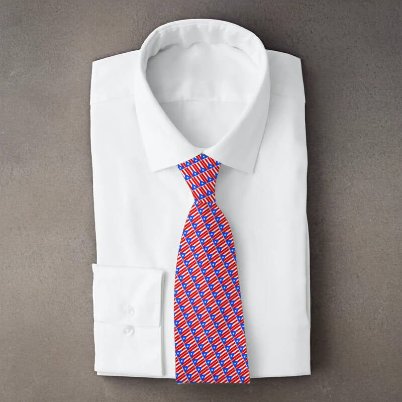 Puerto Rico flag necktie on folded white shirt