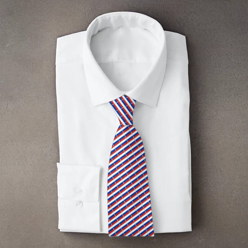 Russia flag necktie on folded white shirt