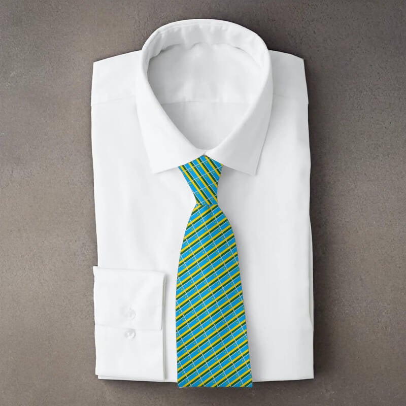Rwanda flag necktie on folded white shirt