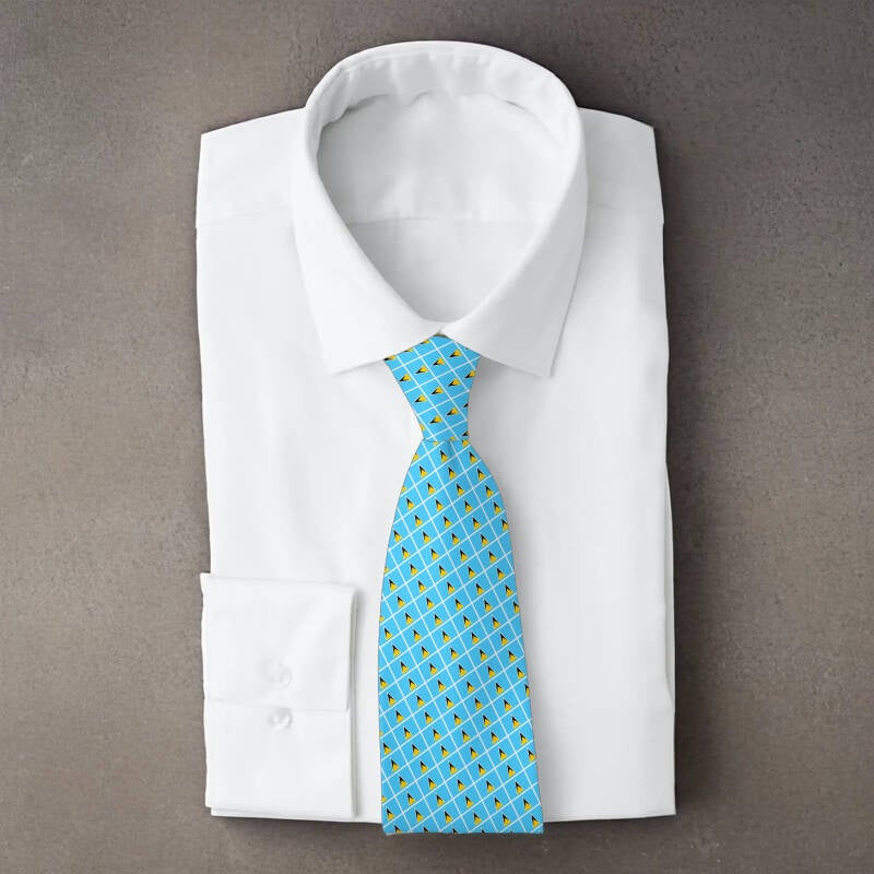 Saint Lucia flag necktie on folded white shirt