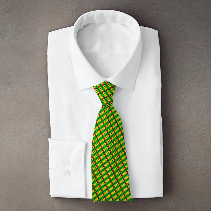 Sao Tome and Principe flag necktie on folded white shirt