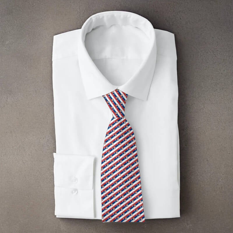 Serbia flag necktie on folded white shirt