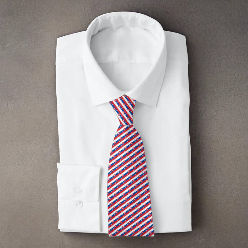 Slovakia flag necktie on folded white shirt