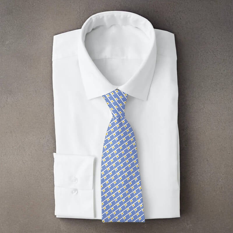 Uruguay flag necktie on folded white shirt