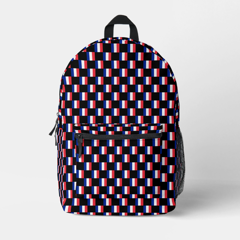 France flag backpack with checkered detailing, blending national pride with everyday function.