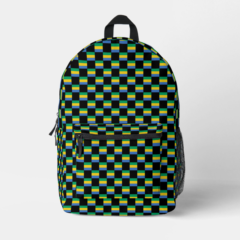 Gabon flag backpack with checkered detailing, blending national pride with everyday function.