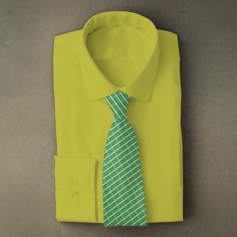Gabon flag necktie on yellow folded shirt