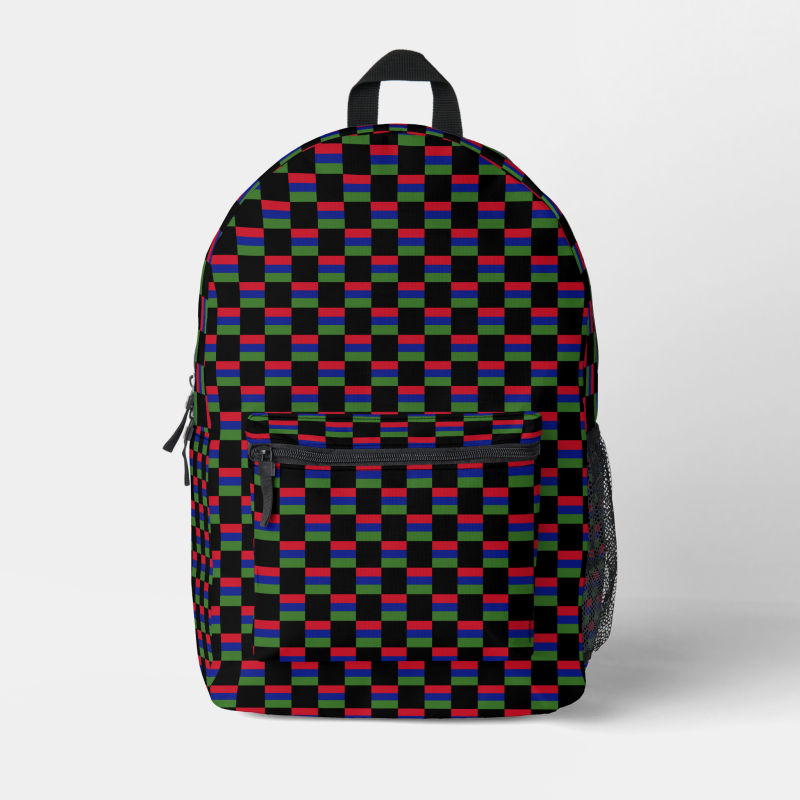 Gambia flag backpack with checkered detailing, blending national pride with everyday function.